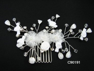 handmade organza floral silver bridal comb,wedding woman hair accessories tiara regal 90191