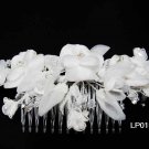 Silver handmade organza crystal pearl floral bridal comb,wedding tiara hair accessories lp101