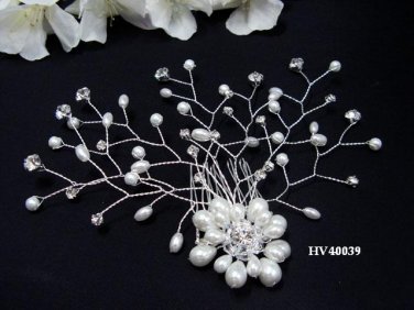 Bridal tiara silver handmade bridesmaid hair accessories bride floral pearl comb 4039