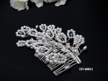 Bridal silver handmade headpiece,new fancy bridesmaid hair accessories floral pearl comb 4051