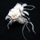Bridal handmade ostrich feather satin floral tiara,bridesmaid hair accessories pearl comb 52i