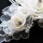 Bridal handmade silver crystal satin organza floral tiara,bridesmaid hair accessories pearl comb 54i