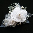 Bridal handmade silver satin organza floral tiara,bridesmaid hair accessories pearl comb 54w