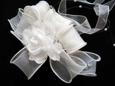 Bridal handmade silver satin organza floral tiara,bridesmaid hair accessories pearl comb 87