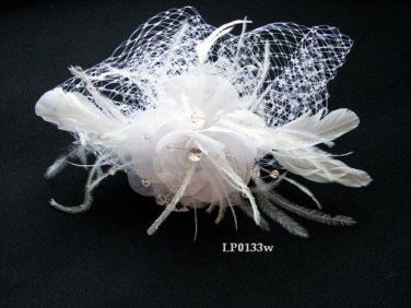 Bridal handmade silver feather floral net satin tiara,bridesmaid hair accessories pearl comb 133w