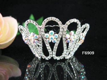 Silver bridal tiara crystal small crown bride wedding woman hair accessories 6909