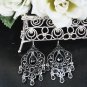BLACK FANCY DANGLER ALLOY EAR-DROP ACRYLIC HOOK BRIDE BRIDAL EARRINGS SET E3