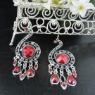 FANCY RED DANGLER ALLOY BRIDE BRIDAL EAR-DROP ACRYLIC HOOK WEDDING EARRINGS SET E4