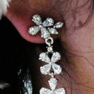 SILVER FANCY FLORAL DANGLER ALLOY BRIDAL EAR-DROP ZIRCON STUD WEDDING EARRINGS SET E51