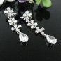 SILVER FANCY FLORAL DANGLER ALLOY BRIDAL EAR-DROP ZIRCON STUD WEDDING EARRINGS SET E51