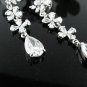 SILVER FANCY FLORAL DANGLER ALLOY BRIDAL EAR-DROP ZIRCON STUD WEDDING EARRINGS SET E51