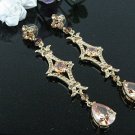 18K GOLDEN DANGLER LONG ALLOY WEDDING EAR-DROP ZIRCON STUD BRIDAL EARRINGS JEWELRY SET E6391g