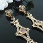 18K GOLDEN DANGLER LONG ALLOY WEDDING EAR-DROP ZIRCON STUD BRIDAL EARRINGS JEWELRY SET E6391g