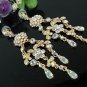 18K GOLDEN DANGLER ALLOY WEDDING EAR-DROP AB CRYSTAL STUD BRIDE BRIDAL EARRINGS JEWELRY SET G128g