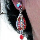 SILVER DANGLER ALLOY METAL EAR-DROP HANDMADE AB RED CRYSTAL STUD EARRINGS SET G176R