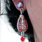 SILVER DANGLER ALLOY METAL EAR-DROP HANDMADE AB RED CRYSTAL STUD EARRINGS SET G176R