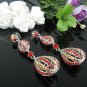 SILVER DANGLER ALLOY METAL EAR-DROP HANDMADE AB RED CRYSTAL STUD EARRINGS SET G176R