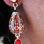 SILVER DANGLER ALLOY METAL EAR-DROP HANDMADE AB RED CRYSTAL STUD EARRINGS SET G176R