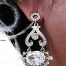 SILVER ZIRCON DANGLER ALLOY WEDDING EAR-DROP CRYSTAL STUD BRIDAL EARRINGS JEWELRY SET G6898SS