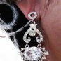 SILVER ZIRCON DANGLER ALLOY WEDDING EAR-DROP CRYSTAL STUD BRIDAL EARRINGS JEWELRY SET G6898SS