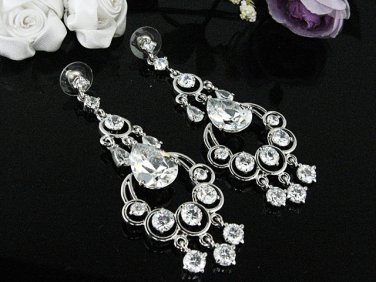 SILVER ZIRCON DANGLER ALLOY BRIDESMAID EAR-DROP CRYSTAL STUD BRIDE BRIDAL EARRINGS SET E7550S