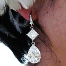 SILVER ZIRON DANGLER ALLOY BRIDE BRIDAL  EAR-DROP CRYSTAL STUD WEDDING EARRINGS SET ET22S