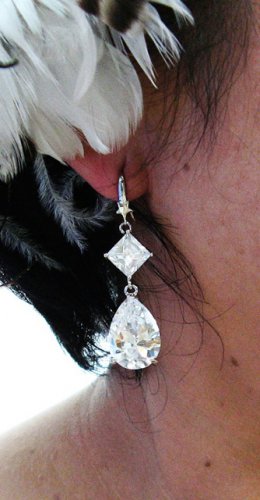 SILVER ZIRON DANGLER ALLOY BRIDE BRIDAL  EAR-DROP CRYSTAL STUD WEDDING EARRINGS SET ET22S