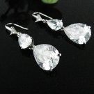 SILVER ZIRON DANGLER ALLOY WEDDING EAR-DROP CRYSTAL STUD BRIDE BRIDAL EARRINGS SET ET44S