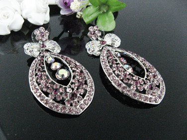 RHODIUM DANGLER ALLOY WEDDING EAR-DROP CRYSTAL STUD BRIDAL EARRINGS SET G131PU