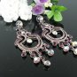 RHODIUM DANGLER ALLOY WEDDING EAR-DROP HANDMADE CRYSTAL STUD BRIDAL EARRINGS SET G137PU