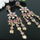 18K GOLD DANGLER ALLOY WEDDING EAR-DROP HANDMADE CRYSTAL STUD BRIDAL EARRINGS SET G143G PU