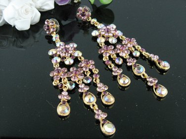 18K GOLD DANGLER ALLOY WEDDING EAR-DROP HANDMADE CRYSTAL STUD BRIDAL EARRINGS SET G143G PU