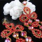18K GOLD DANGLER ALLOY WEDDING EAR-DROP CRYSTAL STUD BRIDAL EARRINGS SET G146G RED