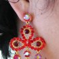 18K GOLD DANGLER ALLOY WEDDING EAR-DROP CRYSTAL STUD BRIDAL EARRINGS SET G146G RED