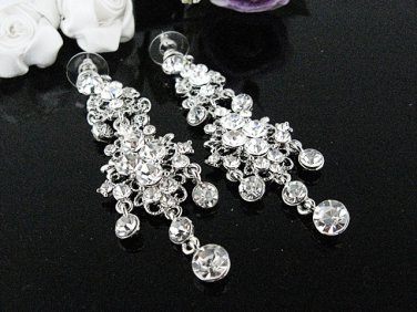 RHODIUM DANGLER ALLOY BRIDE EAR-DROP CRYSTAL STUD BRIDAL EARRINGS SET G166
