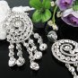 RHODIUM DANGLER ALLOY BRIDE EAR-DROP CRYSTAL STUD BRIDAL EARRINGS SET G169