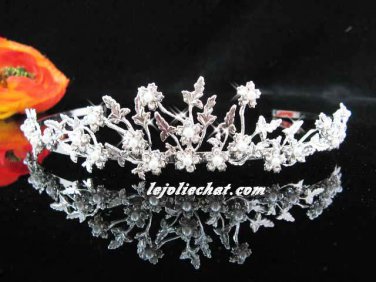 handmade regal wedding accessories metal silver sparkle bridal crystal alloy floral tiara CN1770