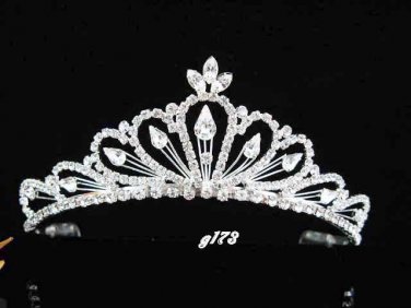 handmade regal wedding accessories metal silver sparkle huge bridal crystal tiara G173
