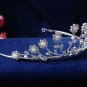 Bride wedding Hair accessories, silver headpiece floral pearl rhinestone bridal tiara 4715
