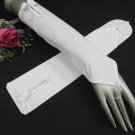 Wedding Satin Fingerless Gloves , French lace Ivory Bridal Gloves With Pearl Accent 70w