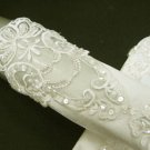 11.5"Elbow Fingerless Wedding Gloves ,Satin French lace Beaded Bridal Gloves Accent 36i