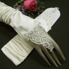 12"Elbow Ivory French lace Fingerless Wedding Gloves ,Satin Rhinestone Bridal Gloves 67i