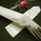 12" Satin Rhinestone Elbow ivory Wedding Gloves,French lace bridal Gloves 68i