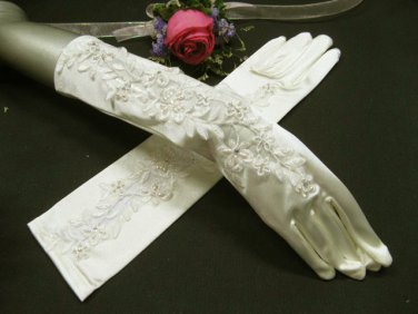 14.5" Satin Rhinestone Elbow ivory Wedding Gloves,French lace bridal Gloves 70i