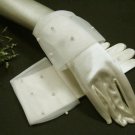 9" Satin wrist ivory Wedding Gloves,organza pearl short bridal Gloves 8i
