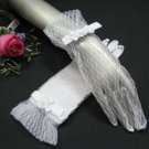 10" Satin wrist white Wedding Gloves,sheer lace pattern short bridal Gloves 64w