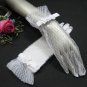 10" Satin wrist white Wedding Gloves,sheer lace pattern short bridal Gloves 64w