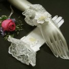 10"floral wrist ivory Wedding Gloves,sheer french lace organza short bridal Gloves 70i