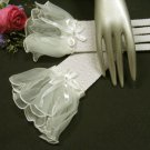10"floral wrist white crochet Wedding Gloves,organza ribbon short bridal Gloves 5w