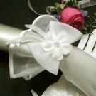 11" ivory wrist bridal gloves,sheer organza floral pearl wedding gloves 2i